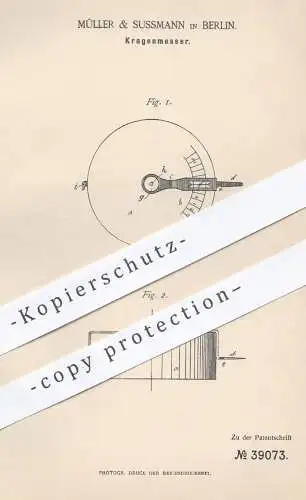 original Patent - Müller & Sussmann in Berlin , 1886 , Kragenmesser | Messen von Mantel - Kragen | Schneider , Mode !!!