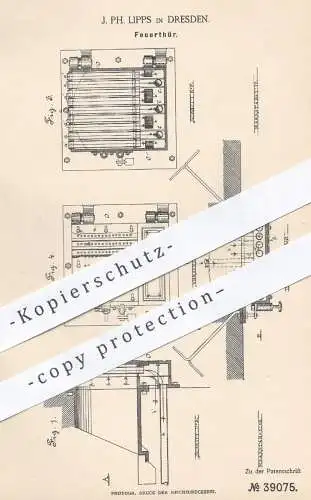 original Patent - J. Ph. Lipps , Dresden , 1886 , Feuertür | Feuer - Tür | Feuerung , Ofen , Öfen, Ofenbauer , Heizung