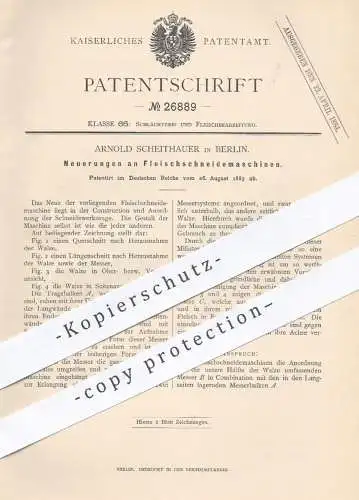 original Patent - Arnold Scheithauer , Berlin , 1883 , Schneidemaschine für Fleisch | Fleischwolf  , Schlachter !!!