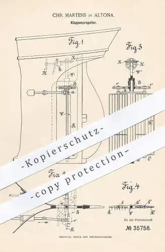 original Patent - Chr. Martens , Hamburg Altona , 1885 , Klappenpropeller , Propeller | Schiff , Schiffe , Schiffbau !!