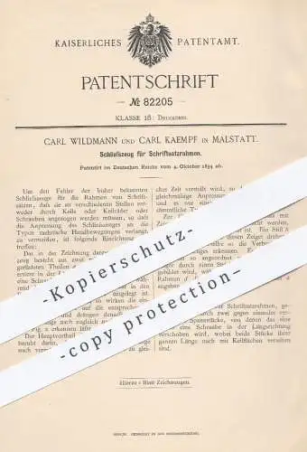 original Patent - C. Wildmann , C. Kaempf , Malstatt , 1894 , Schließzeug für Schriftsatzrahmen | Druckerei , Buchdruck