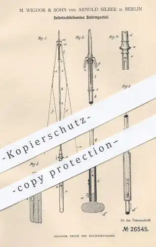 original Patent - M. Wigdor & Sohn , Arnold Silber , Berlin , 1883 , Schirmgestell | Regenschirm , Schirm , Sonnenschirm