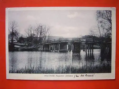 alte AK Molchow bei Neuruppin , Ruppiner Schweiz mit Brücke am See , gel.1910 , TOP  !!!