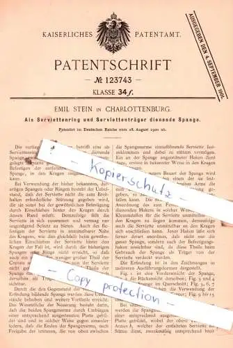 original Patent - Emil Stein in Charlottenburg , 1900 ,  Als Serviettenring und Serviettenträger dienende Spange !!!