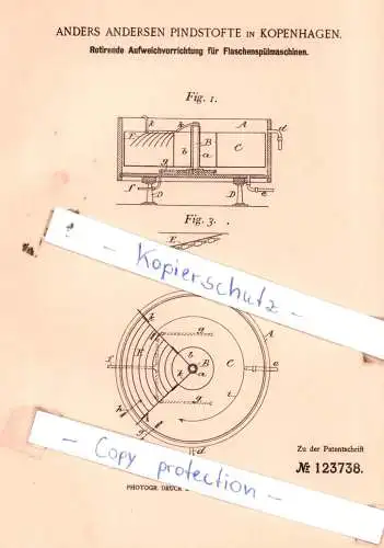 original Patent - Anders Andersen Pindstofte in Kopenhagen , 1900 , Aufweichvorrichtung für Flaschenspülmaschinen !!!