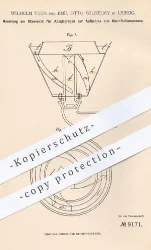 original Patent - W. Tuch u. Emil O.Wilhelmy , Leipzig , 1879 , Stauventil für Absatzgruben | Ventil , Ventile , Wasser