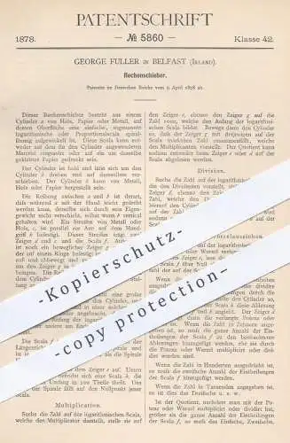 original Patent - George Fuller in Belfast , Irland , 1878 , Rechenschieber | Mathematik , Rechnen , Schule , Lehrer !!