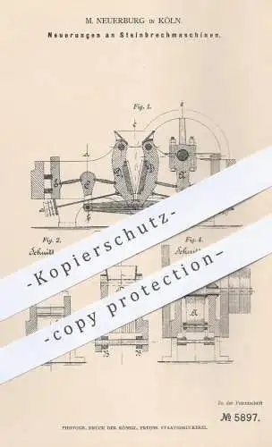 original Patent - M. Neuerburg in Köln , 1878 , Steinbrechmaschine | Steinbrechmaschinen , Gestein , Stein , Mühlen !!!