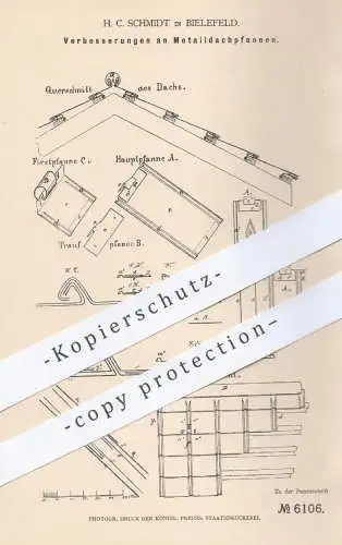 original Patent - H. C . Schmidt in Bielefeld , 1879 , Metalldachpfannen | Dachpfannen , Dach , Dachdecker , Metall !!