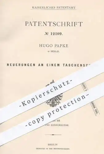 original Patent - Hugo Papke in Berlin , 1880 , Taschenschirm | Schirm , Schirme , Regenschirm , Sonnenschirm !!!