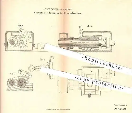 original Patent - J. Conzen , Aachen , 1888 , Getriebe zur Bewegung des Krempelhackers , Spinnrad , Spinnerei , Spinnen