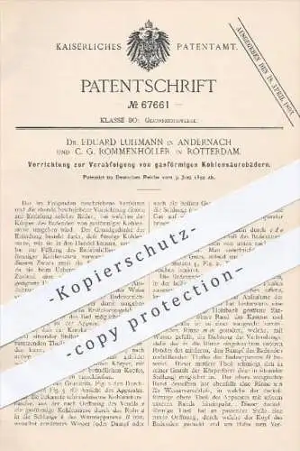 original Patent - Dr. E. Luhmann , Andernach u. C. G. Rommenhöller , Rotterdam , 1892 , gasförmige Kohlensäure - Bäder