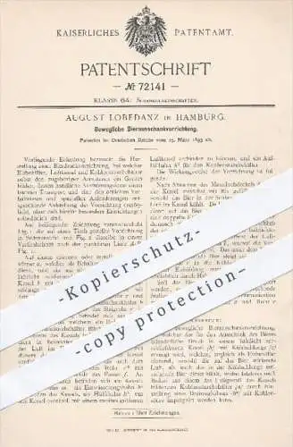 original Patent - August Lobedanz , Hamburg , 1893 , Bewegliche Bierausschankvorrichtung , Bier , Bierfass , Gastronomie