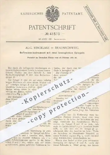 original Patent - Aug. Rincklake in Braunschweig , 1887 , Reflexionselement mit zwei beweglichen Spiegeln , Spiegel !!!