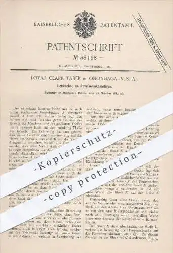 original Patent - Loyal Clark Taber , Onondaga USA , 1885 , Lenkachse an Straßen - Lokomotiven , Eisenbahnen , Eisenbahn