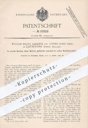 original Patent - W. H. Sanders , A. J. Hart , Eastbourne , Sussex , England , 1897 , Landkarte nebst Schlüsselkarte !!