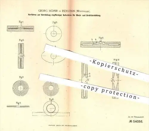 original Patent - G. Höper , Iserlohn 1890 , ringförmige Gussstücke zur Herstellung von Blech u. Draht , Gießerei , Guss