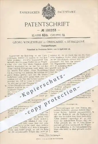 original Patent - G. Wingenfeldt , Oberkassel / Düsseldorf , 1906 , Transportwagen , Transport , Lastwagen , Wagon !!