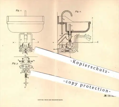 original Patent - H. Kjölbye , München , 1906 , Füllen u. Entleeren von Waschbecken , Wasserleitung , Sanitär , Klempner