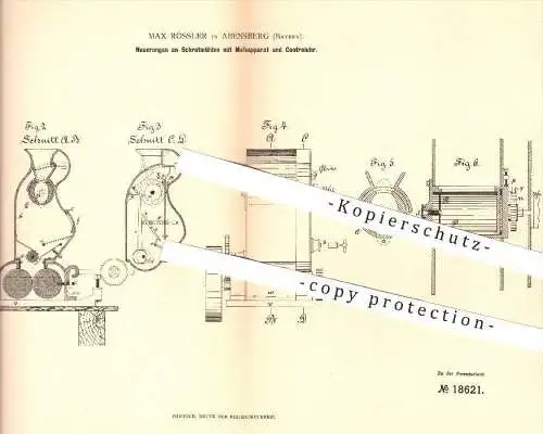 original Patent - Max Rössler in Arensberg , 1881 , Schrotmühle mit Messapparat u. Kontrolluhr , Mühle , Mühlen , Müller