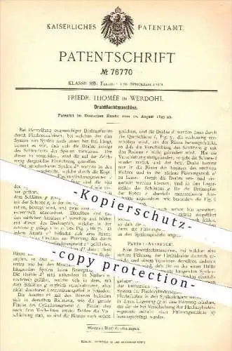 original Patent - Friedr. Thomeé in Werdohl , 1893 , Drahtflechtmaschine , Draht , Drähte , Geflecht , Flechten !!!