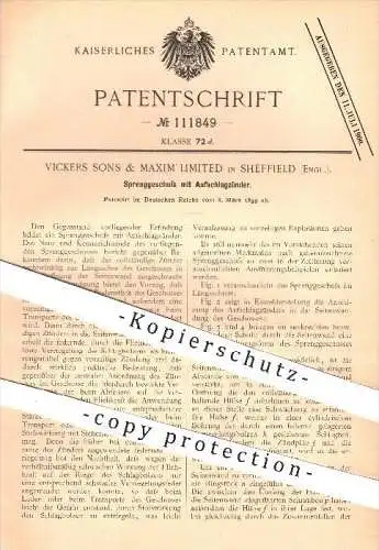 original Patent - Vickers Sons & Maxim Limited in Sheffield , England , 1899 , Sprenggeschoss mit Aufschlagzünder !!