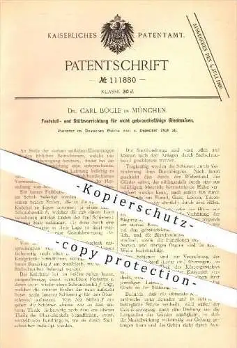 original Patent - Dr. Carl Bögle in München , 1898 , Feststell- und Stützvorrichtung für Gliedmaßen , Medizin , Schienen