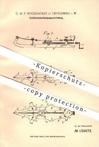 original Patent - C. & F. Bockhacker in Gevelsberg , 1902 , Befestigung der Schlittschuhe , Schlittschuh , Schuhe !!