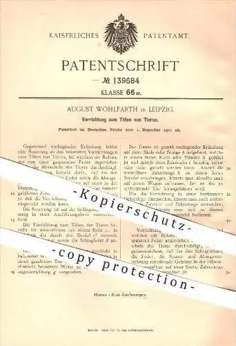 original Patent - August Wohlfarth in Leipzig , 1901 , Apparat zum Töten von Tieren , Schlachterei , Schlachten !!!