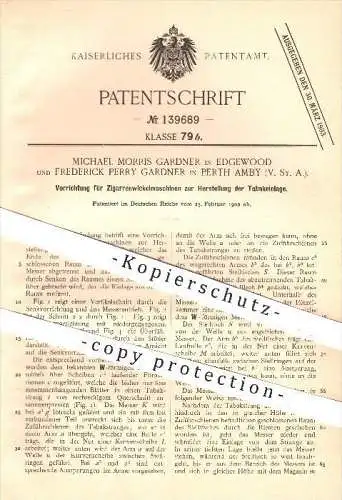 original Patent - M. Morris Gardner in Edgewood u. F. Perry Gardner in Perth Amby , USA , 1902 , Zigarrenwickeln , Tabak