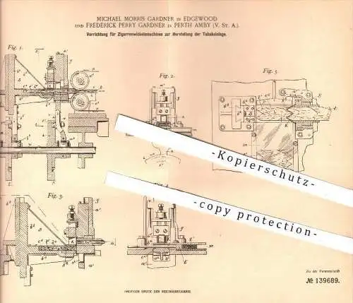 original Patent - M. Morris Gardner in Edgewood u. F. Perry Gardner in Perth Amby , USA , 1902 , Zigarrenwickeln , Tabak