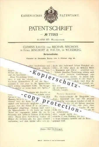 original Patent - Clemens Rauth & Michael Bischoff , Würzburg , 1894, Gerüstverbinder , Gerüst , Baugerüst , Gerüstbauer