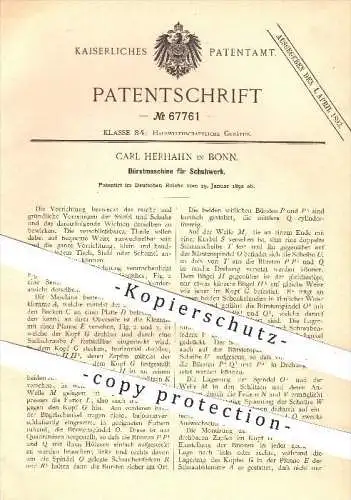 original Patent - Carl Herhahn in Bonn , 1892 , Bürstmaschine für Schuhwerk , Schuhe , Bürsten , Hauswirtschaft , Schuh