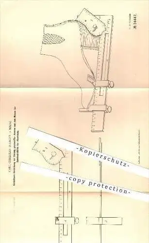 original Patent - Carl Ch. Zuleger , Mainz , 1883 , Vorrichtung zum Formen und Messen für Absätze , Schuhe , Schuster !!