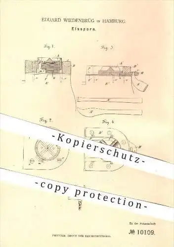 original Patent - Eduard Wiedenbrüg in Hamburg , 1880 , Eissporn , Eis , Sporn , Stiefel , Schuhe , Schuhwerk , Winter !