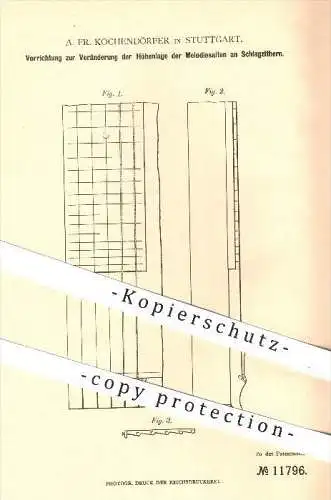 original Patent - A. Fr. Kochendörfer in Stuttgart , 1880 , Höhenlage der Melodie - Saiten an Zittern , Zitter , Musik !