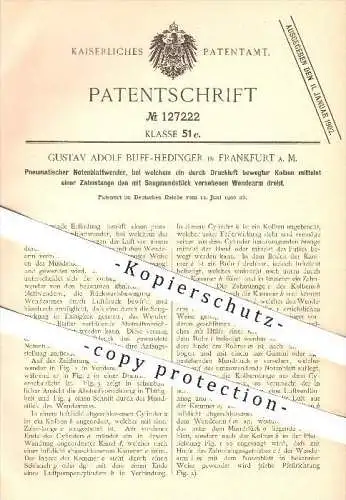 original Patent - Gustav A. Buff - Hedinger in Frankfurt am Main , 1900 , Pneumatischer Notenblattwender , Notenblatt !!