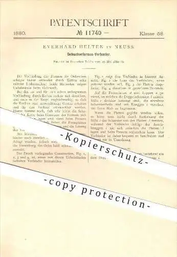 original Patent - Everhard Helten in Neuss , 1880 , Ölkuchenformen - Verbinder , Presse , Pressen , Öl , Ketten , Leder