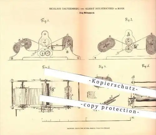 original Patent - Nicolaus Dautzenberg u. Albert Holverscheid , Bonn , 1878 , Zeug - Messapparat , Messen , Abmessen !!!