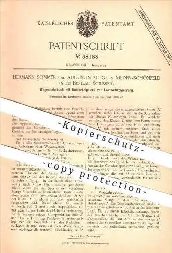 original Patent - H. Sommer u. A. Kluge , Nieder-Schönfeld , Bunzlau  / Boleslawie , Schlesien , 1886, Wagenhebebock !!!