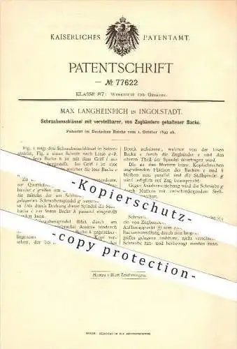 original Patent - M. Langheinrich , Ingolstadt , 1893, Schraubenschlüssel mit verstellbarer Backe , Werkzeug , Schlosser