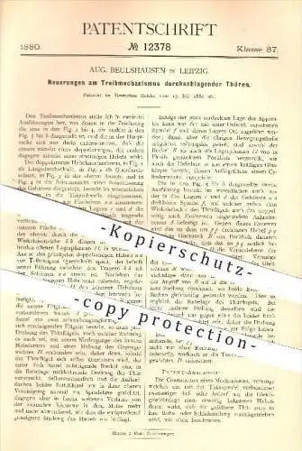 original Patent - Aug. Beulshausen in Leipzig , 1880 , Treibmechanismus durchschlagender Türen , Tür , Schlosser !!!