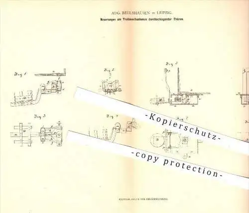 original Patent - Aug. Beulshausen in Leipzig , 1880 , Treibmechanismus durchschlagender Türen , Tür , Schlosser !!!