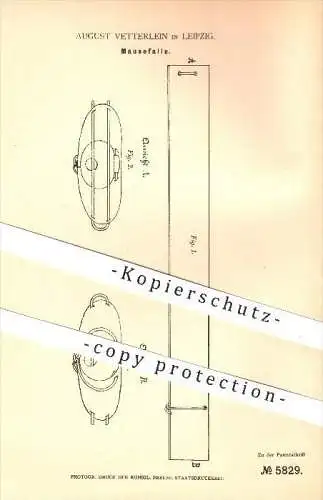 original Patent - August Vetterlein , Leipzig , 1878, Mausefalle , Maus , Mäuse , Tiere , Tierfalle , Falle , Schädlinge