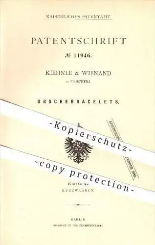 original Patent - Kiehnle & Wienand in Pforzheim , 1880 , Broschebracelets , Brosche , Armband , Schmuck , Goldschmied !