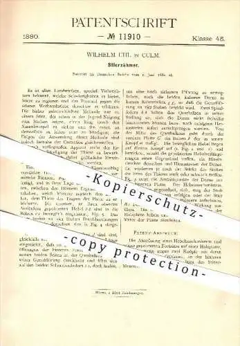 original Patent - Wilhelm Uhl in Kulm , 1880 , Stierzähmer , Stier , Stiere , Viehzucht , Tierzucht , Tiere , Bauer !!!