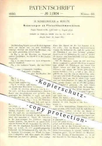 original Patent - M. Scheithauer , Berlin , 1880 , Fleischhackmaschine , Hackfleisch , Fleischwolf , Fleisch , Fleischer