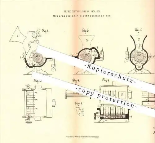 original Patent - M. Scheithauer , Berlin , 1880 , Fleischhackmaschine , Hackfleisch , Fleischwolf , Fleisch , Fleischer