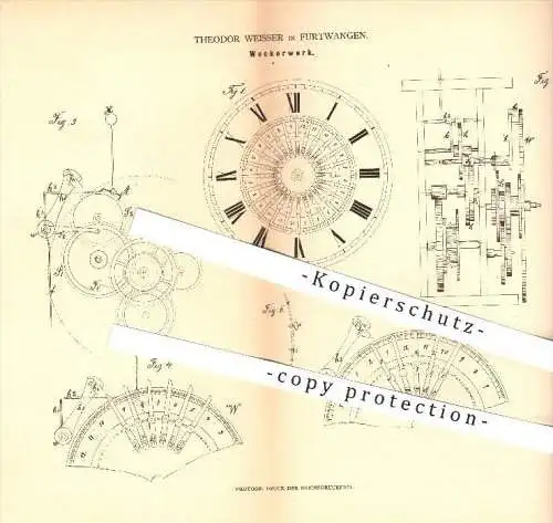 original Patent - Theodor Weisser in Furtwangen , 1880 , Weckerwerk , Wecker , Uhrwerk , Uhr , Uhren , Uhrmacher , Zeit