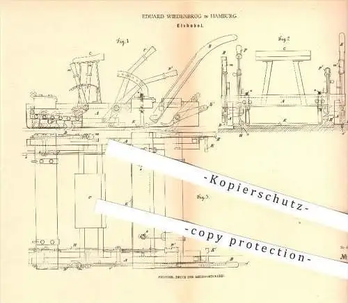 original Patent - Eduard Wiedenbrüg in Hamburg , 1880 , Eishobel , Eis , Hobel , Eisbahn , Eisfläche , Wintersport !!!